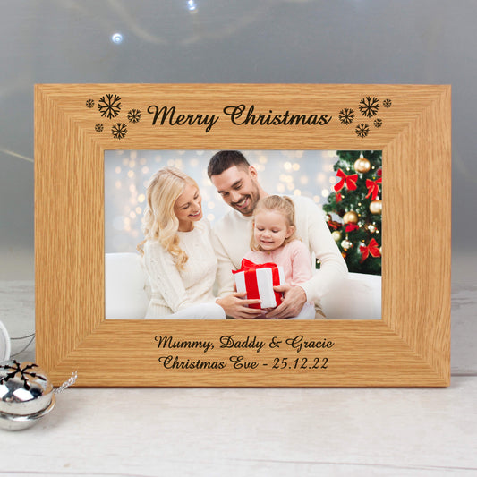 Personalised Oak Finish 6x4 Snowflake Photo Frame - MK&JD Gifts