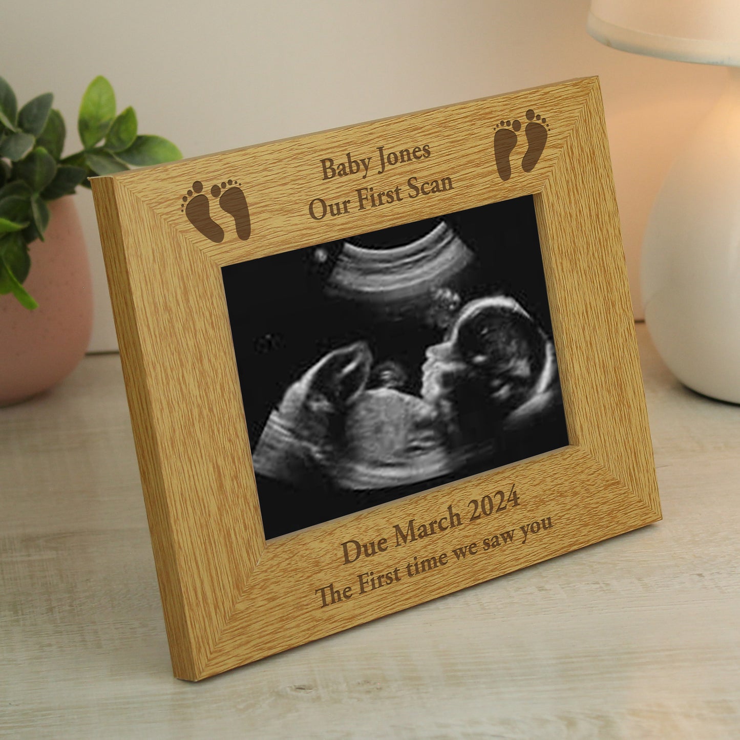 Personalised Oak Finish 6x4 Landscape Baby Footprints Photo Frame - MK&JD Gifts
