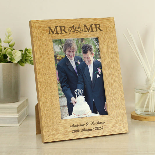 Personalised Oak Finish 6x4 Mr & Mr Photo Frame - MK&JD Gifts