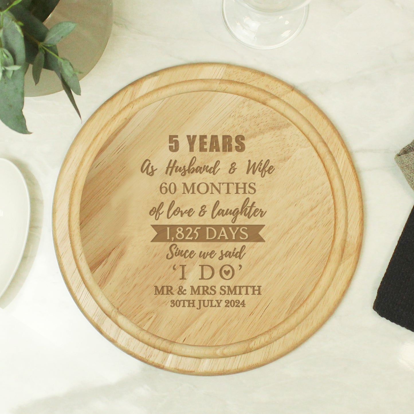 Personalised 5th Anniversary Heart Chopping Board - MK&JD Gifts