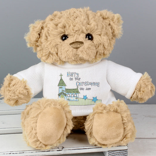 Personalised Blue Church Message Teddy Bear - MK&JD Gifts