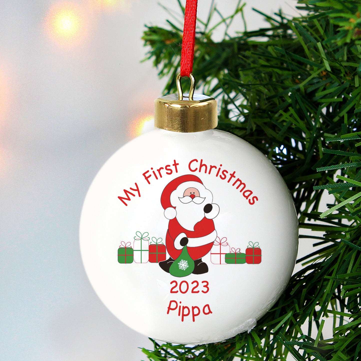 Personalised Santa with Presents Bauble - MK&JD Gifts