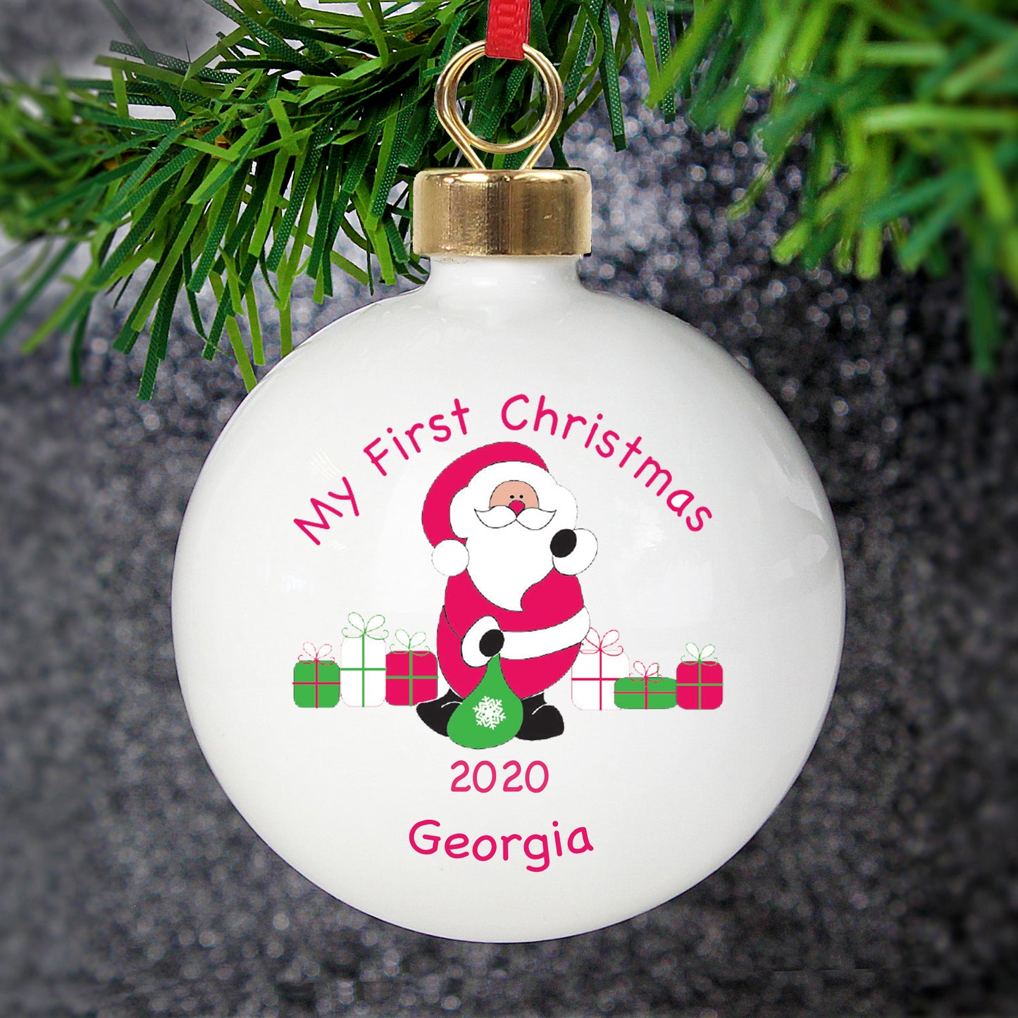 Personalised Santa with Presents Bauble - MK&JD Gifts