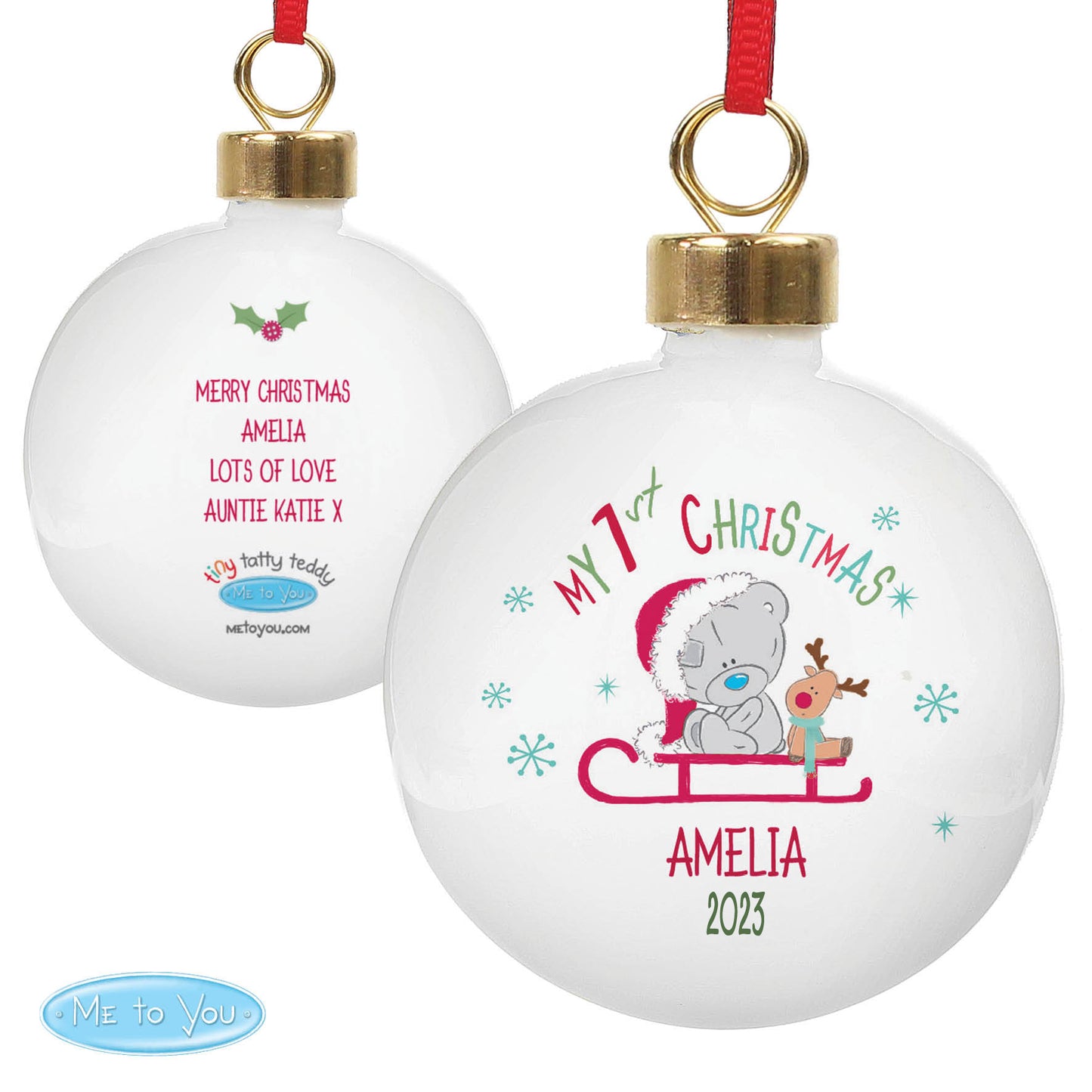Personalised Tiny Tatty Teddy My 1st Christmas Sleigh Bauble - MK&JD Gifts