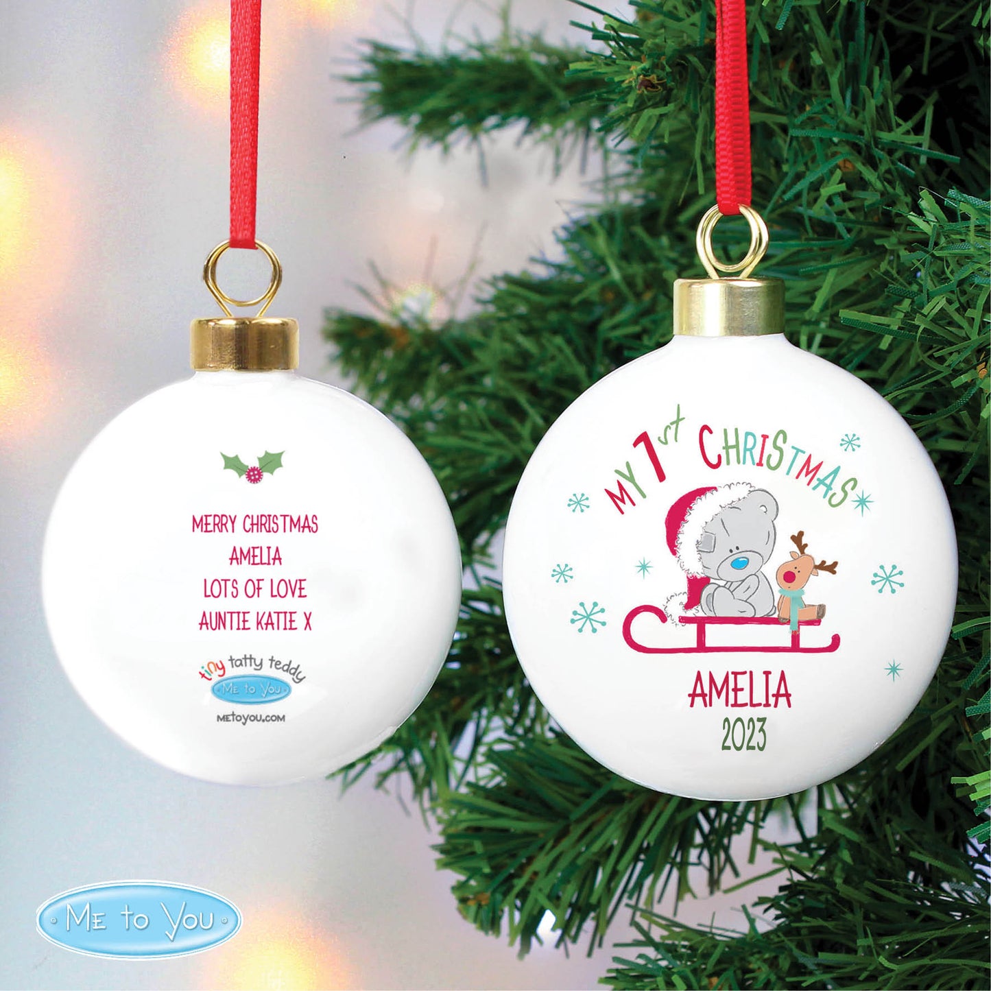 Personalised Tiny Tatty Teddy My 1st Christmas Sleigh Bauble - MK&JD Gifts