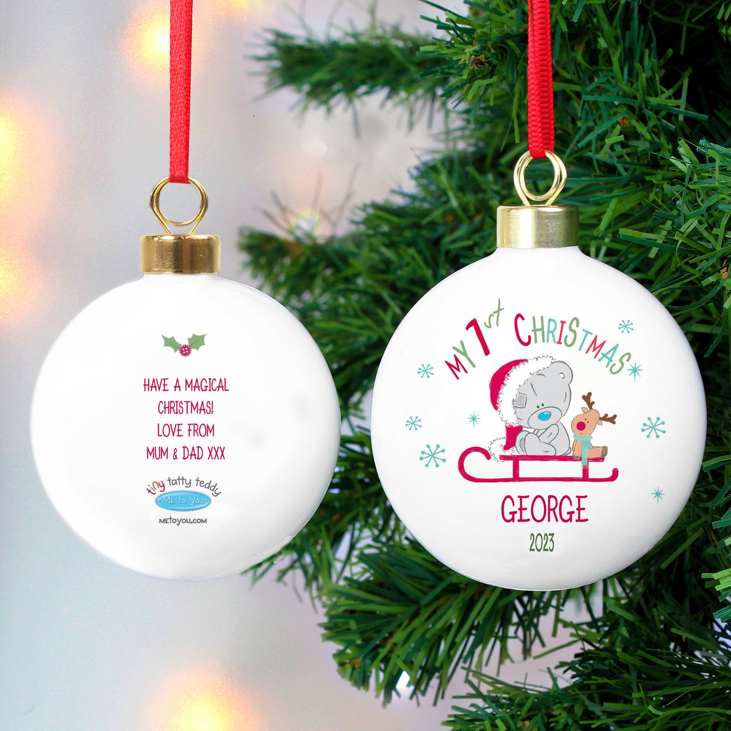 Personalised Tiny Tatty Teddy My 1st Christmas Sleigh Bauble - MK&JD Gifts