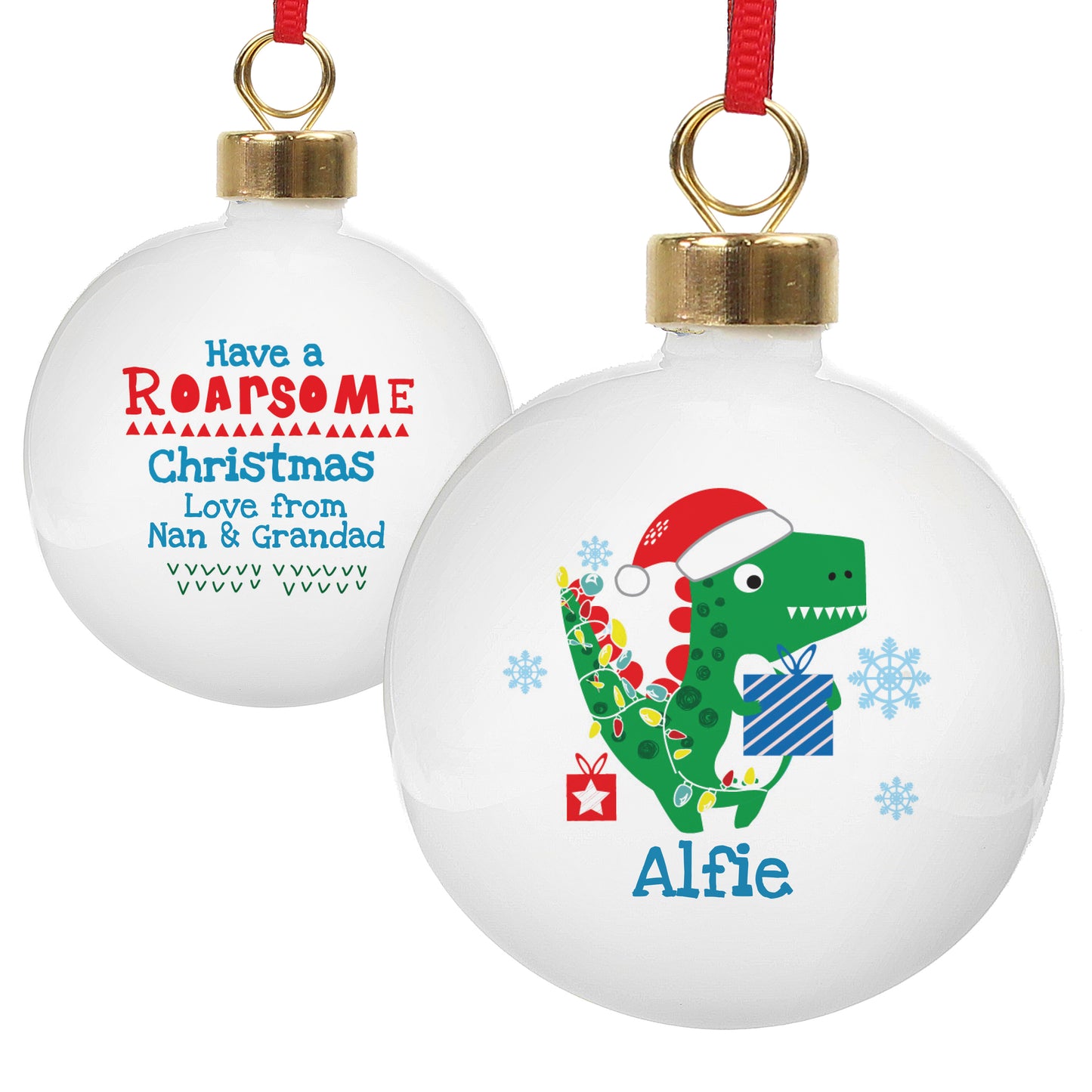 Personalised Dinosaur 'Have a Roarsome Christmas' Bauble - MK&JD Gifts