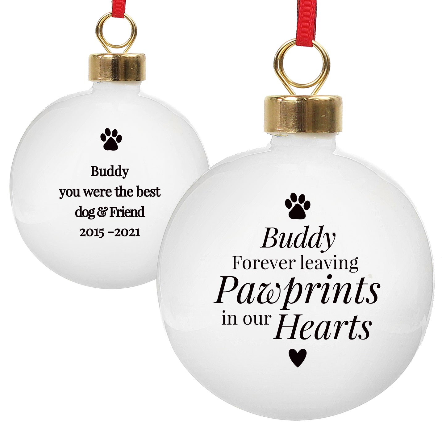 Personalised Pawprints Memorial Bauble - MK&JD Gifts