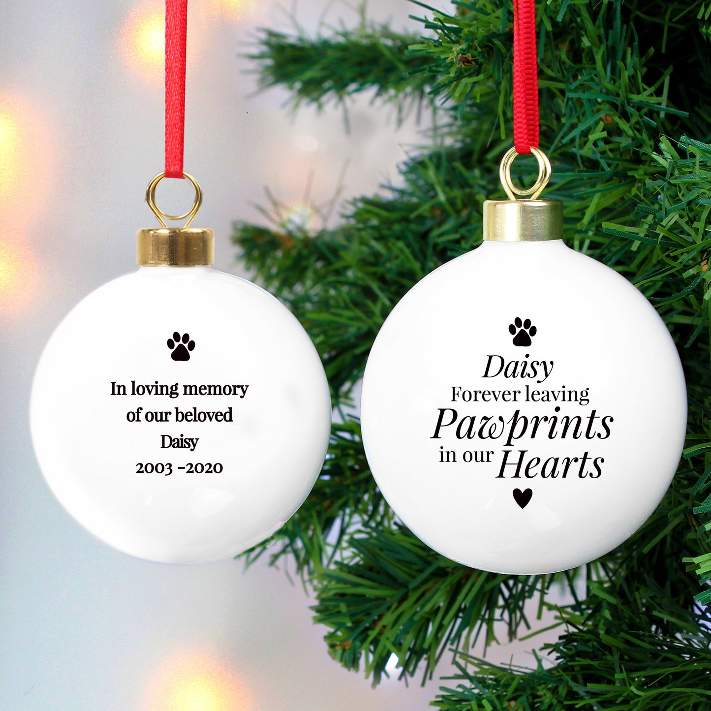 Personalised Pawprints Memorial Bauble - MK&JD Gifts