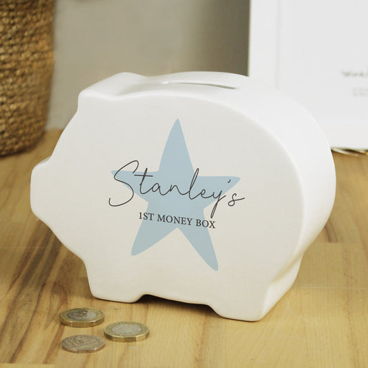 Personalised Blue Star Piggy Bank - MK&JD Gifts