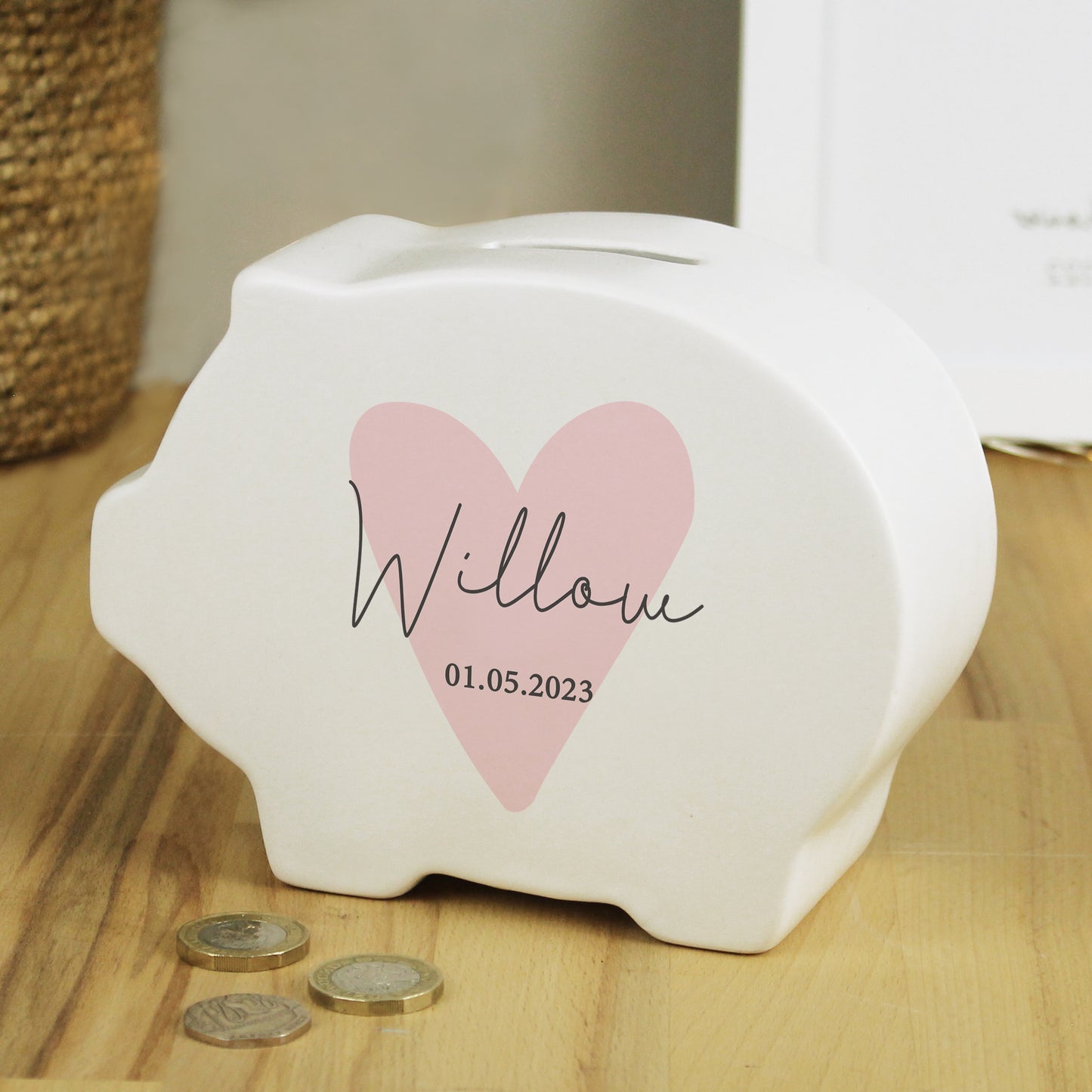 Personalised Pink Heart Piggy Bank - MK&JD Gifts