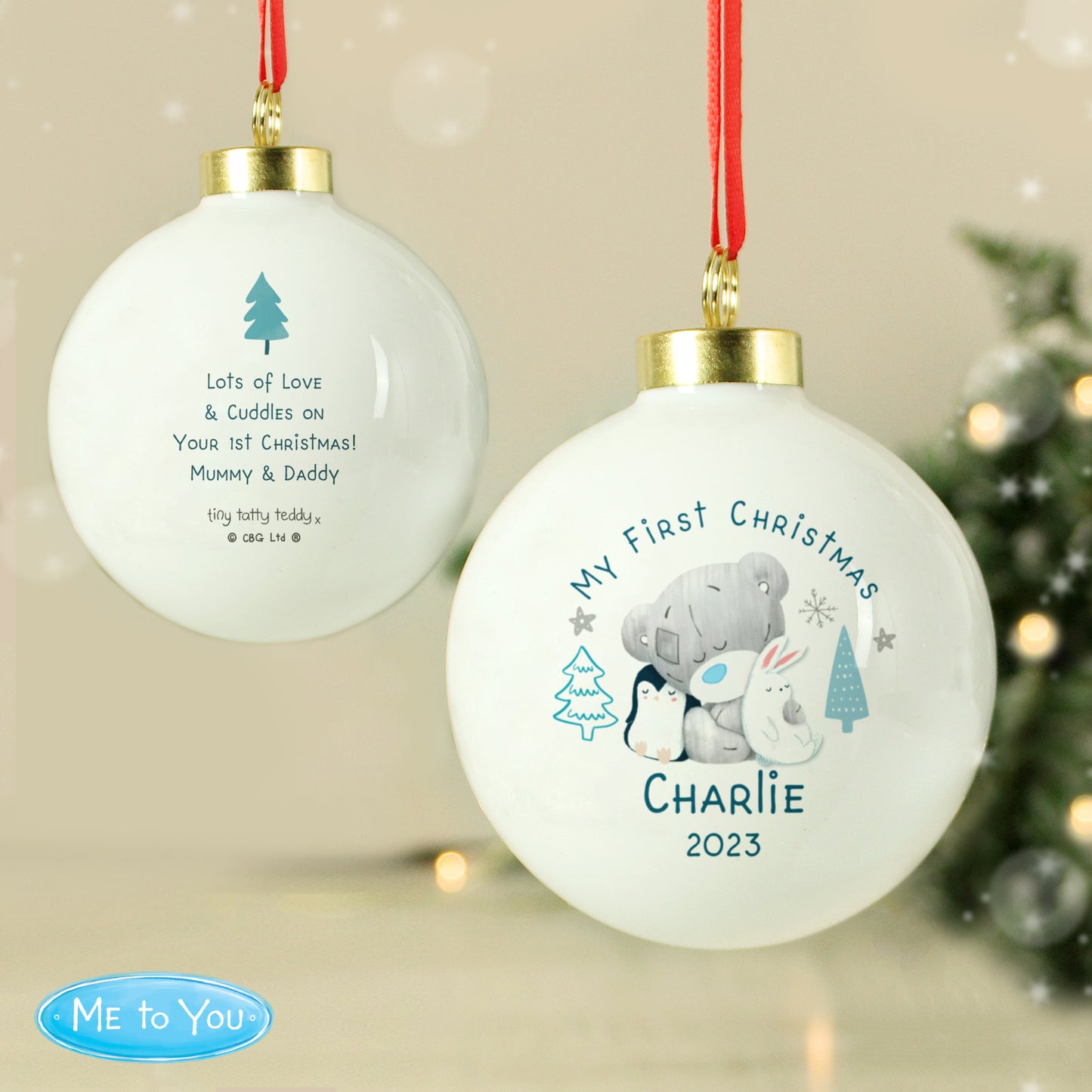 Personalised Winter Explorer First Christmas Tiny Tatty Teddy Bauble - MK&JD Gifts