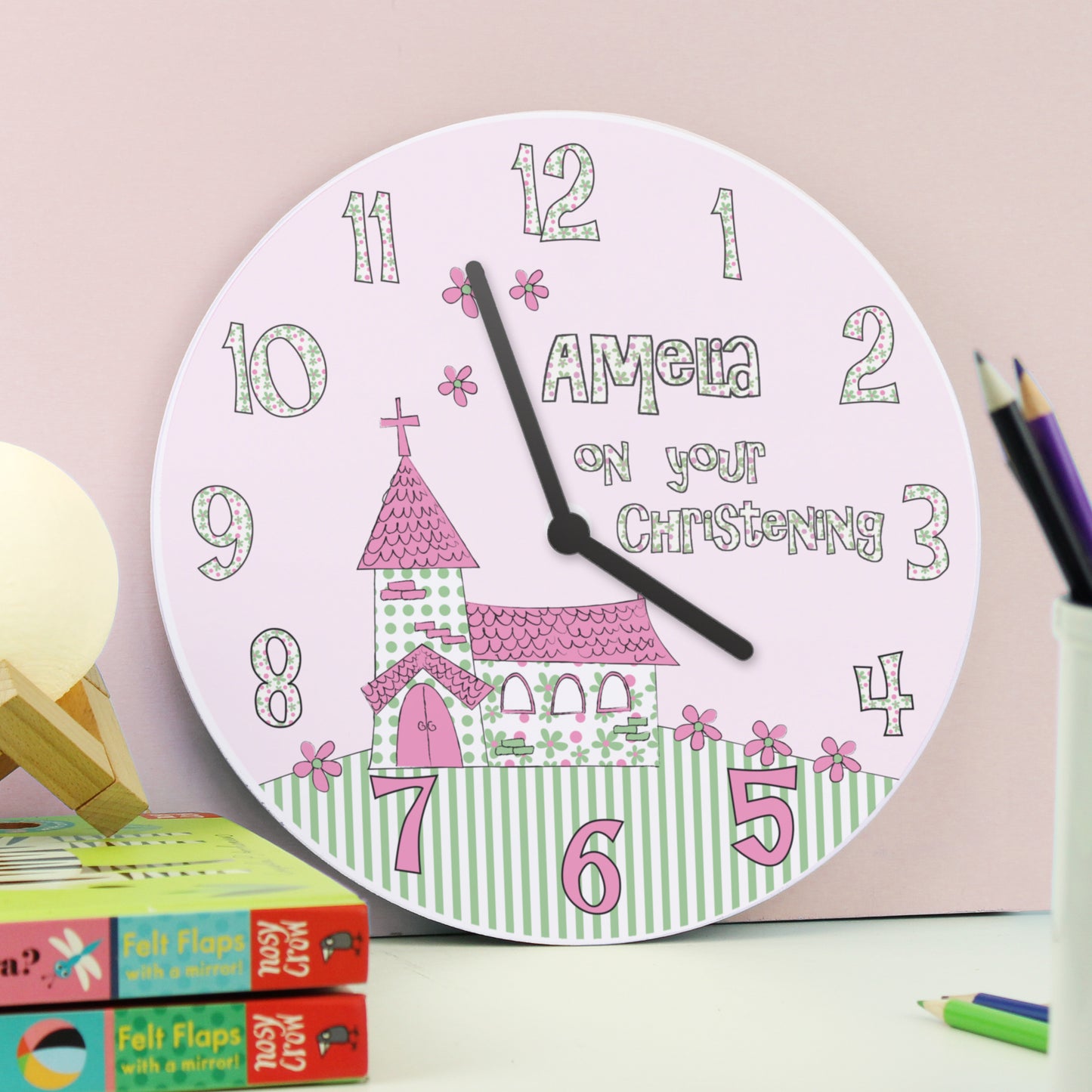 Personalised Whimsical Church Christening Clock - MK&JD Gifts