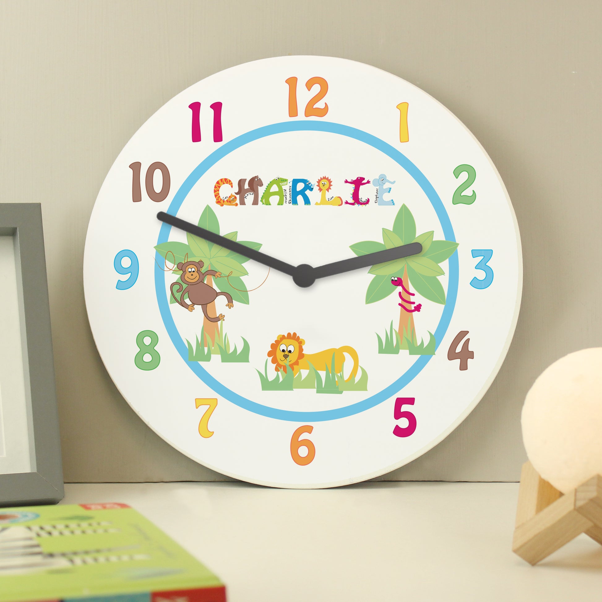 Personalised Blue Animal Alphabet Clock - MK&JD Gifts