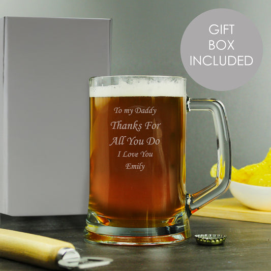 Engraved Personalised Glass Pint Stern Tankard - MK&JD Gifts