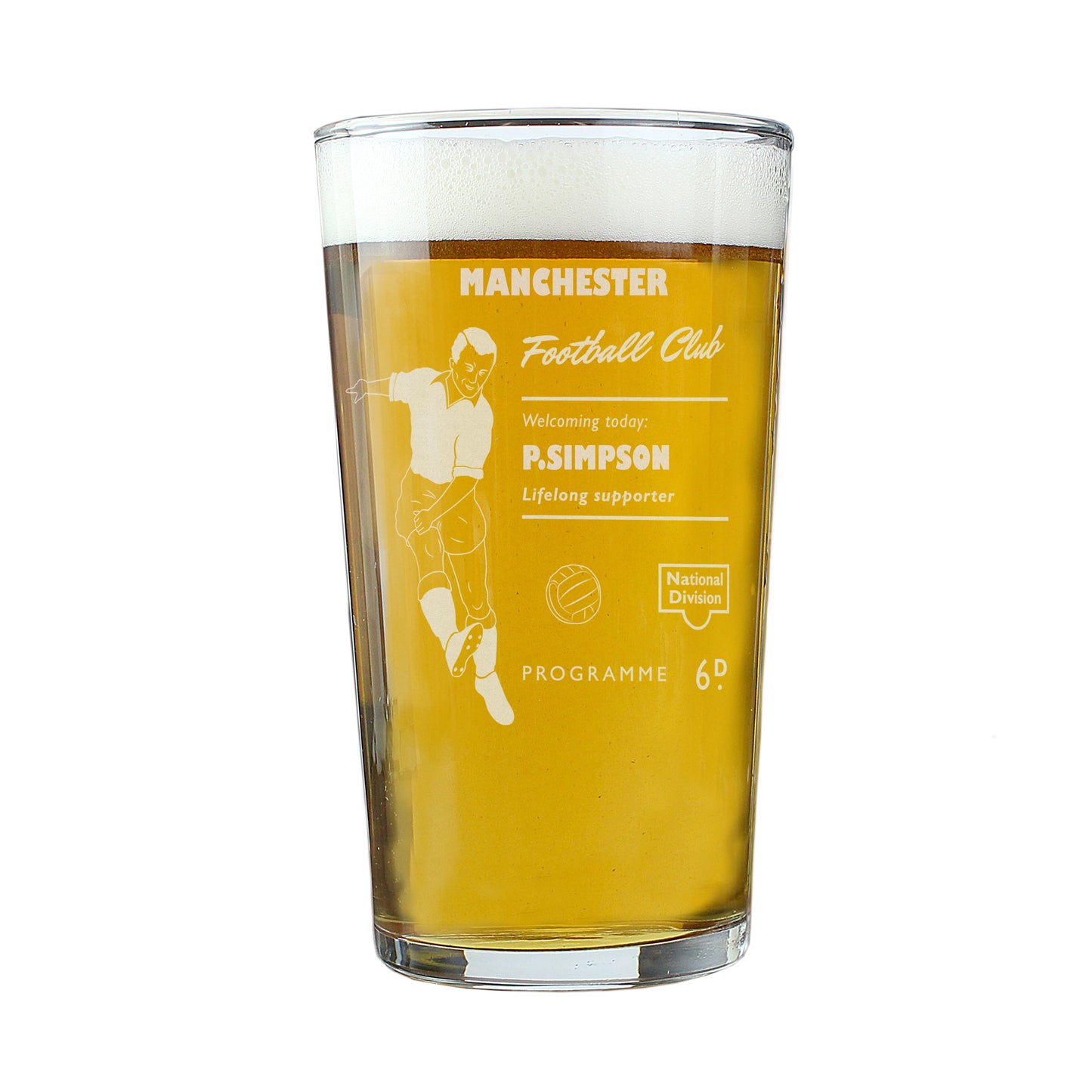 Personalised Vintage Football Supporter's Pint Glass - MK&JD Gifts