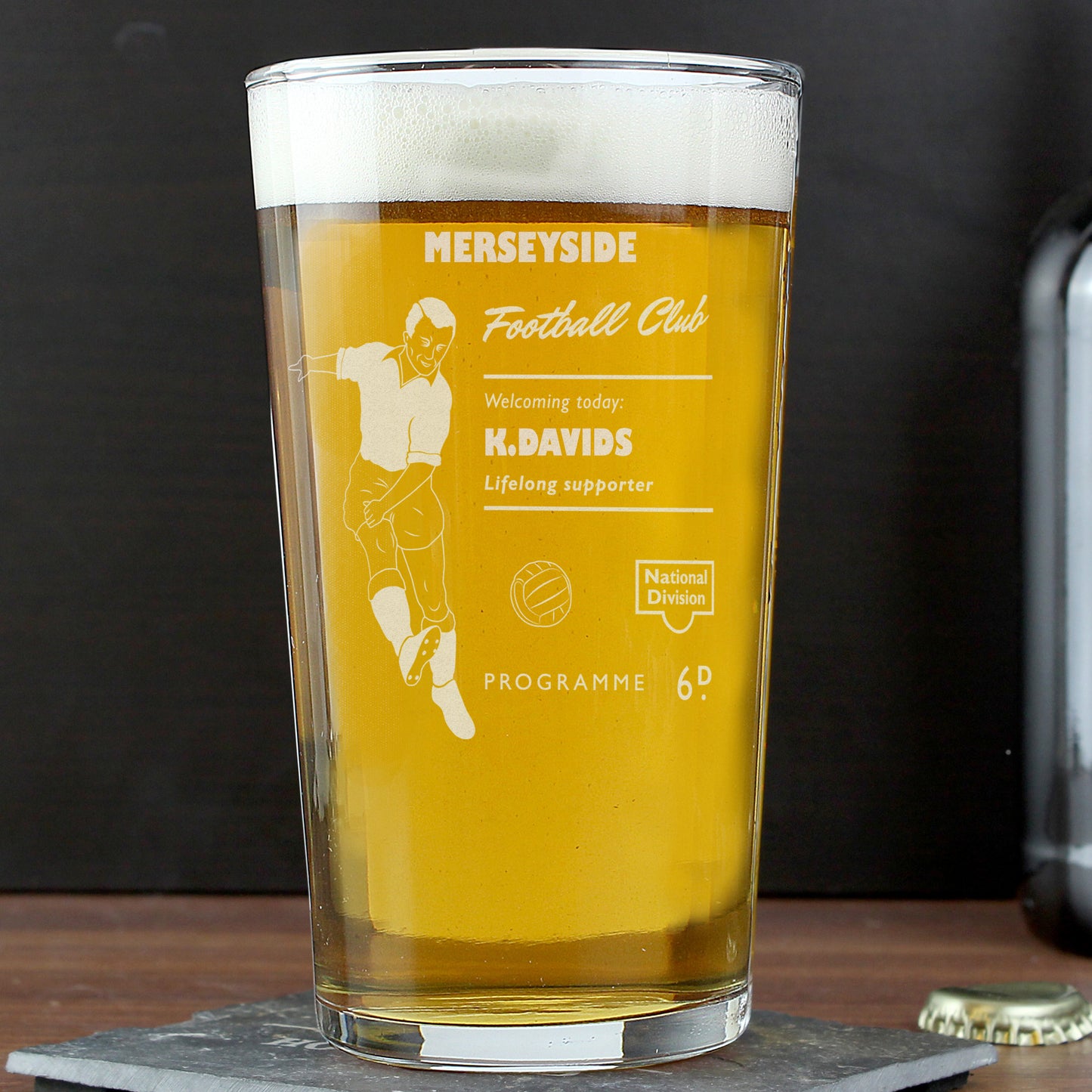 Personalised Vintage Football Supporter's Pint Glass - MK&JD Gifts