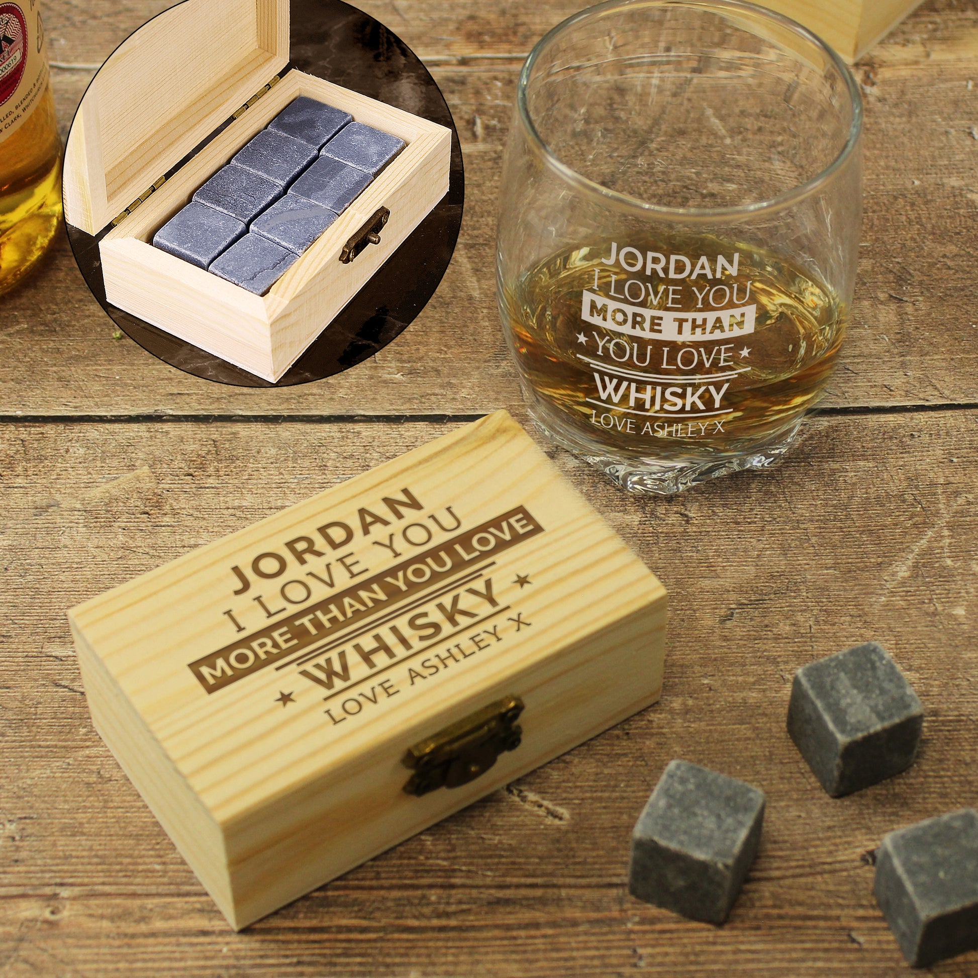 Personalised I Love You More Than Whisky Glass & Stones - MK&JD Gifts