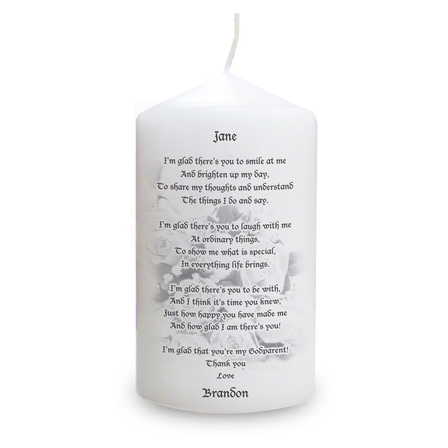 Personalised Godparent Pillar Candle - MK&JD Gifts