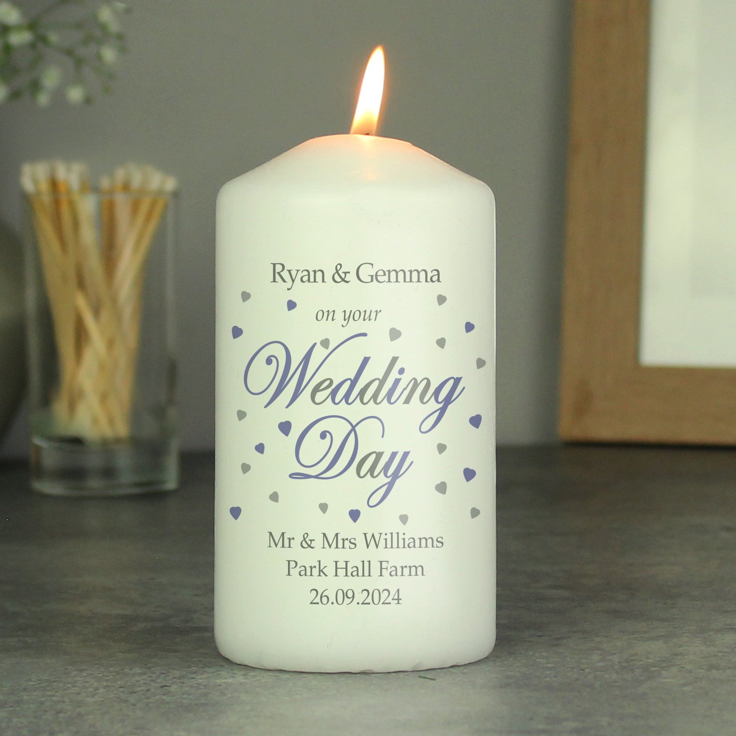 Personalised Wedding Day Pillar Candle - MK&JD Gifts