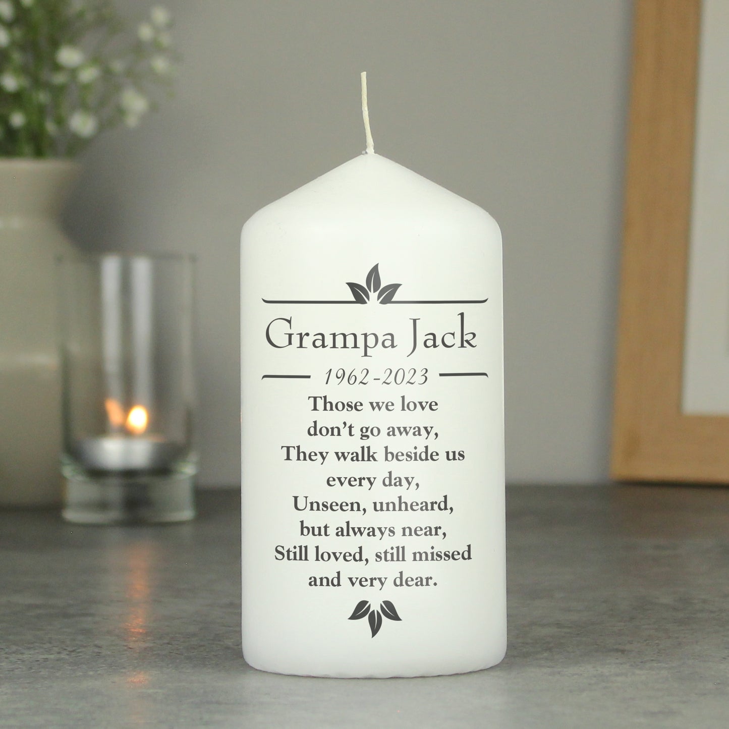 Personalised Sentiments 'Those We Love' Pillar Candle - MK&JD Gifts