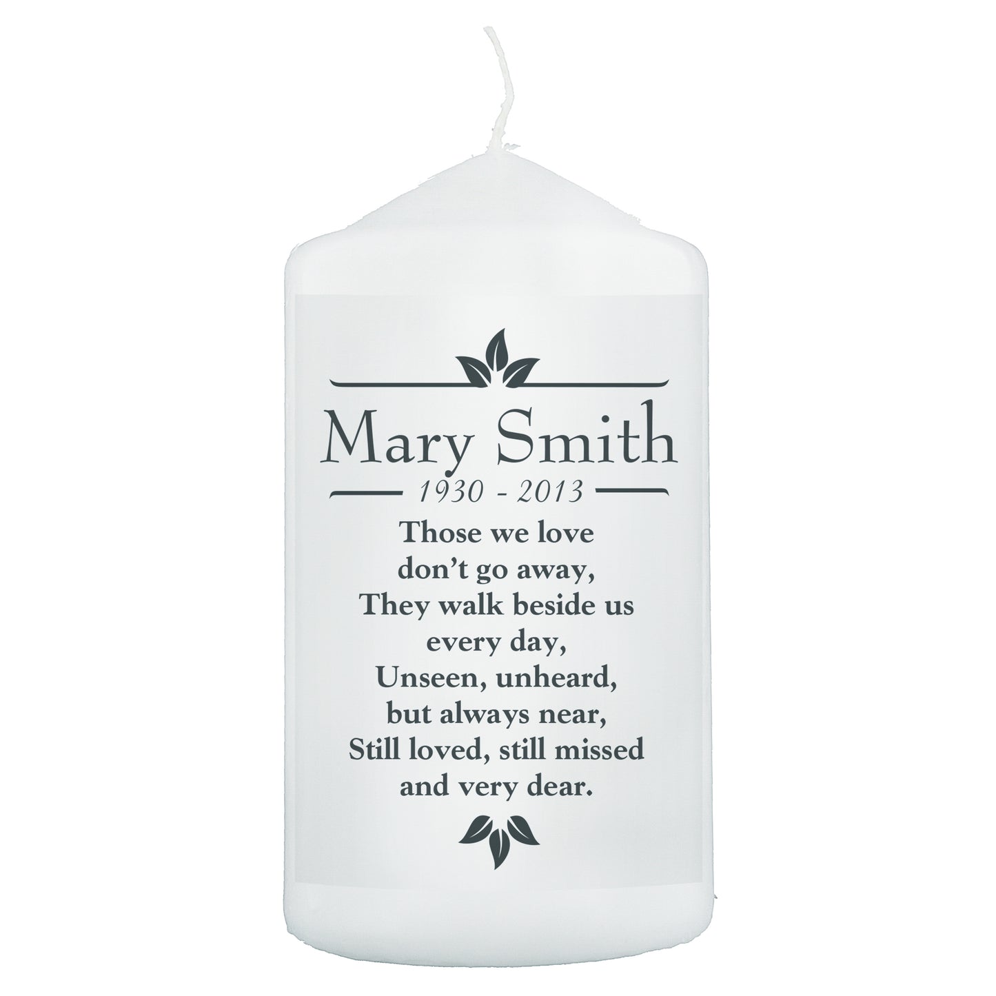 Personalised Sentiments 'Those We Love' Pillar Candle - MK&JD Gifts
