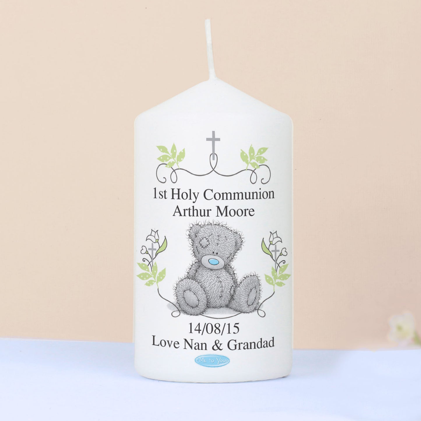 Personalised Me To You Religious Cross Pillar Candle - MK&JD Gifts