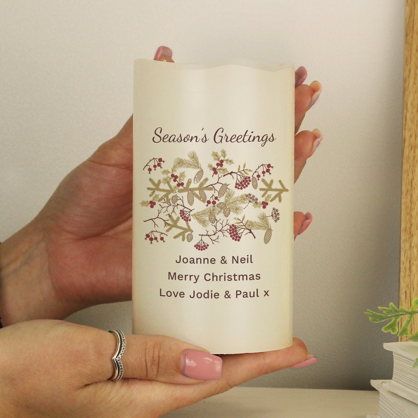 Personalised Christmas Floral LED Candle - MK&JD Gifts