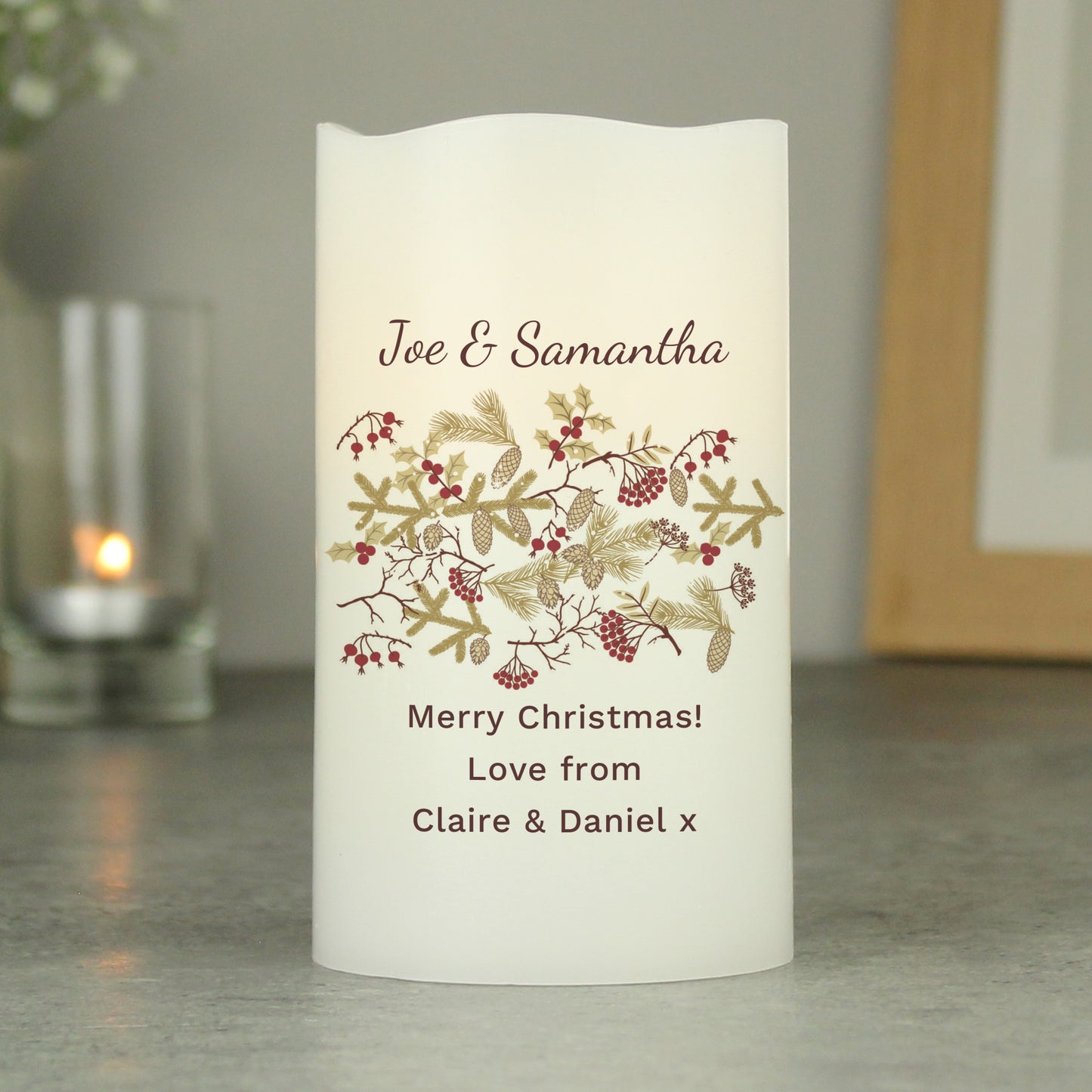 Personalised Christmas Floral LED Candle - MK&JD Gifts
