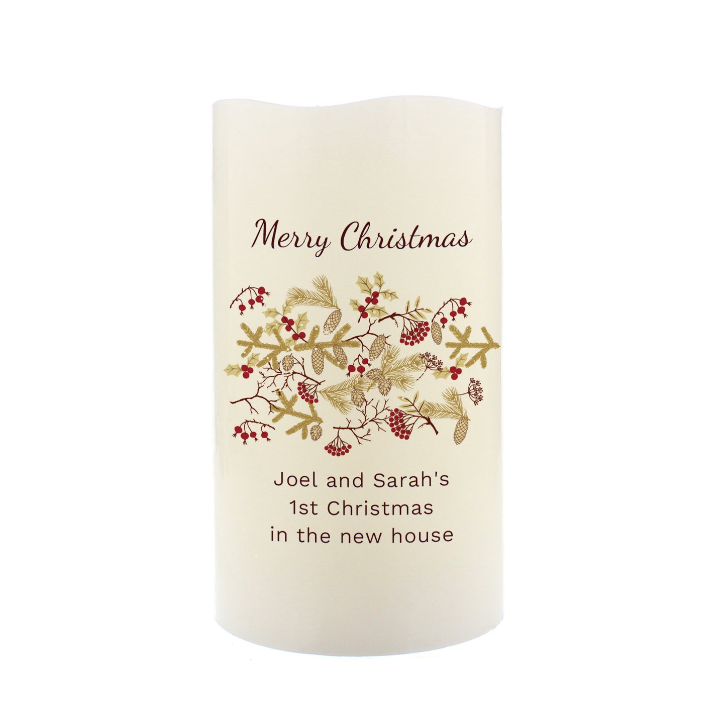 Personalised Christmas Floral LED Candle - MK&JD Gifts
