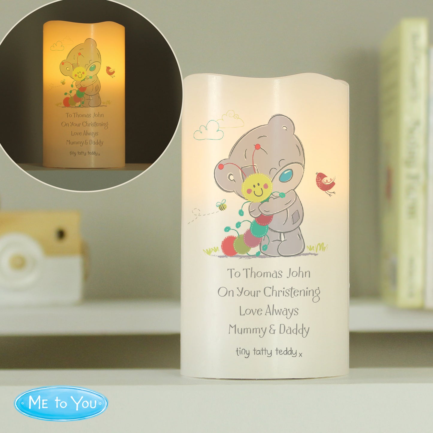 Personalised Tiny Tatty Teddy Cuddle Bug Nightlight LED Candle - MK&JD Gifts