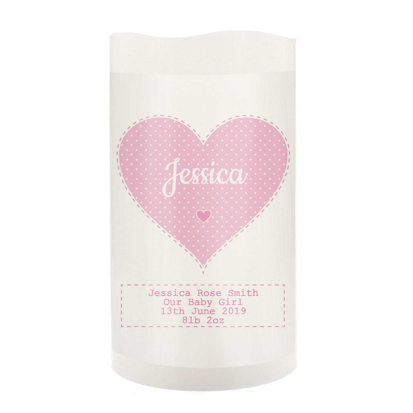 Personalised Stitch & Dot Baby Girl Night Light LED Candle - MK&JD Gifts