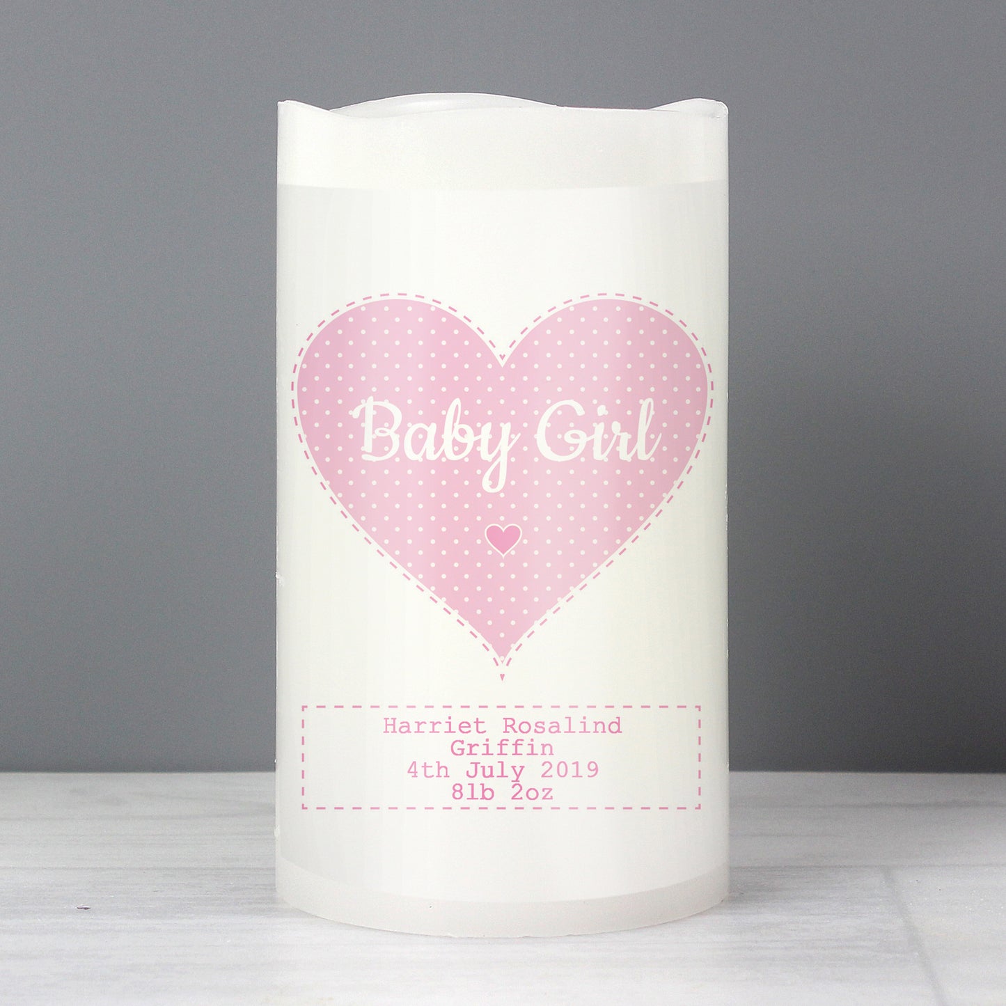 Personalised Stitch & Dot Baby Girl Night Light LED Candle - MK&JD Gifts