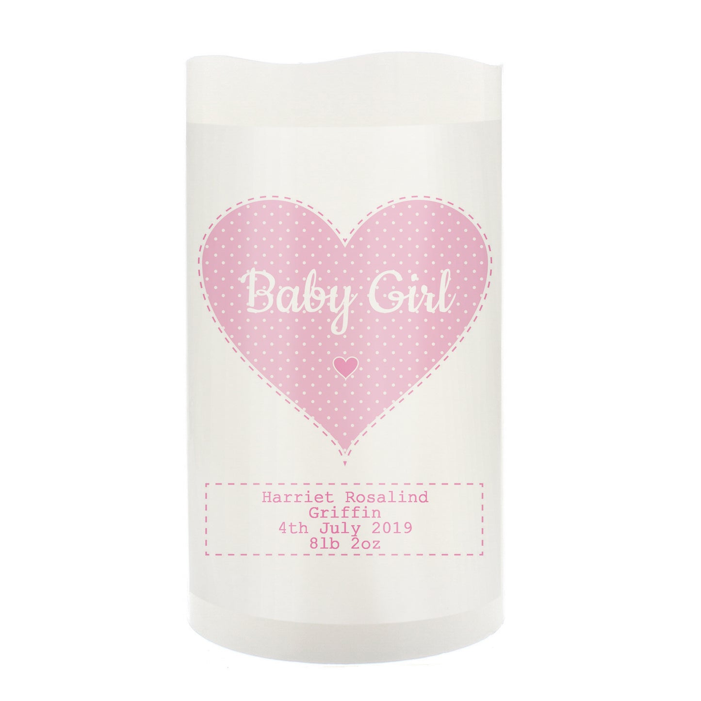 Personalised Stitch & Dot Baby Girl Night Light LED Candle - MK&JD Gifts