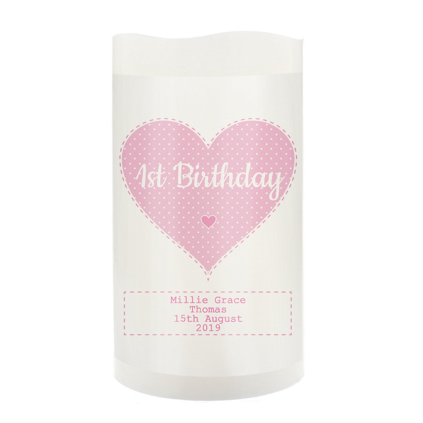 Personalised Stitch & Dot Baby Girl Night Light LED Candle - MK&JD Gifts