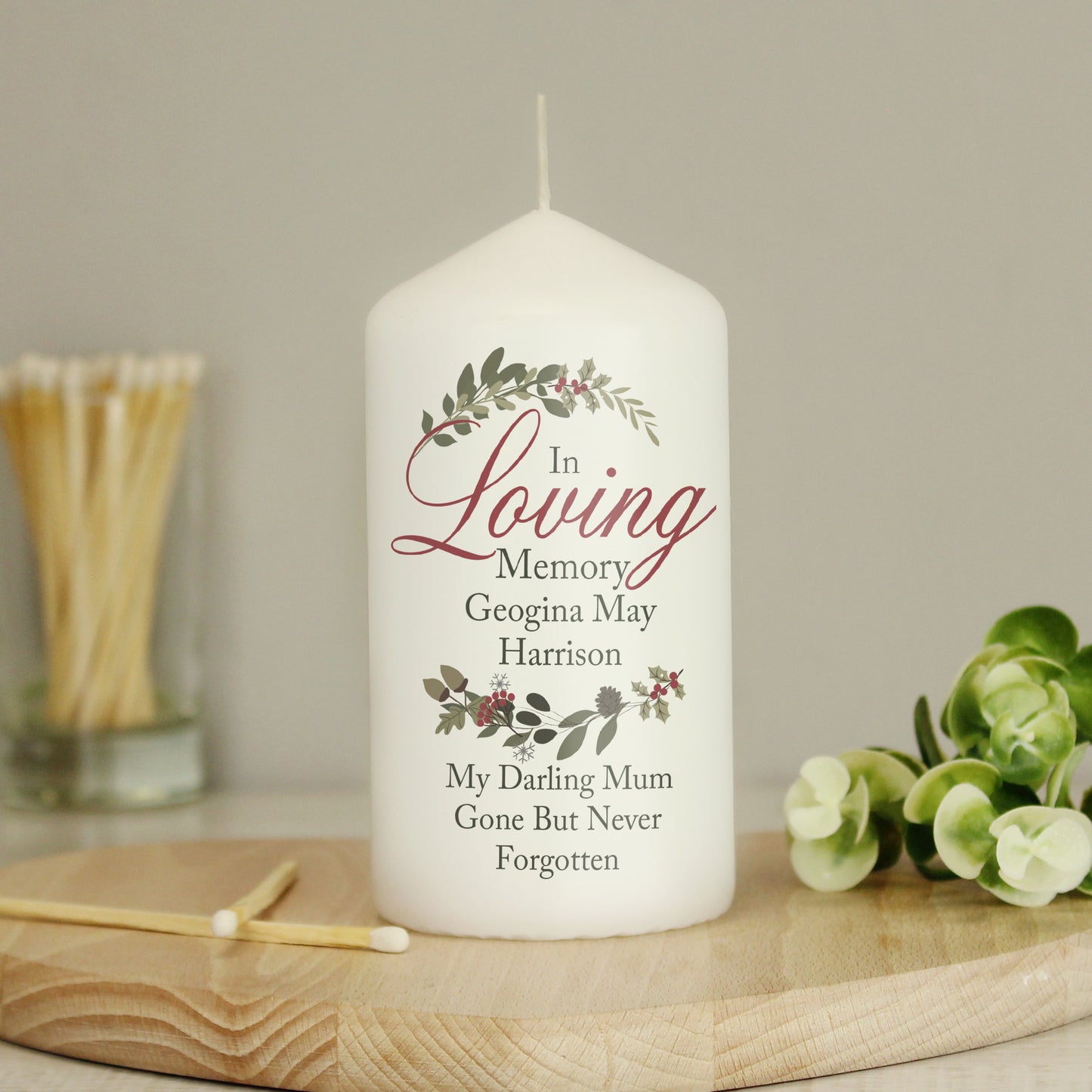 Personalised In Loving Memory Wreath Pillar Candle - MK&JD Gifts