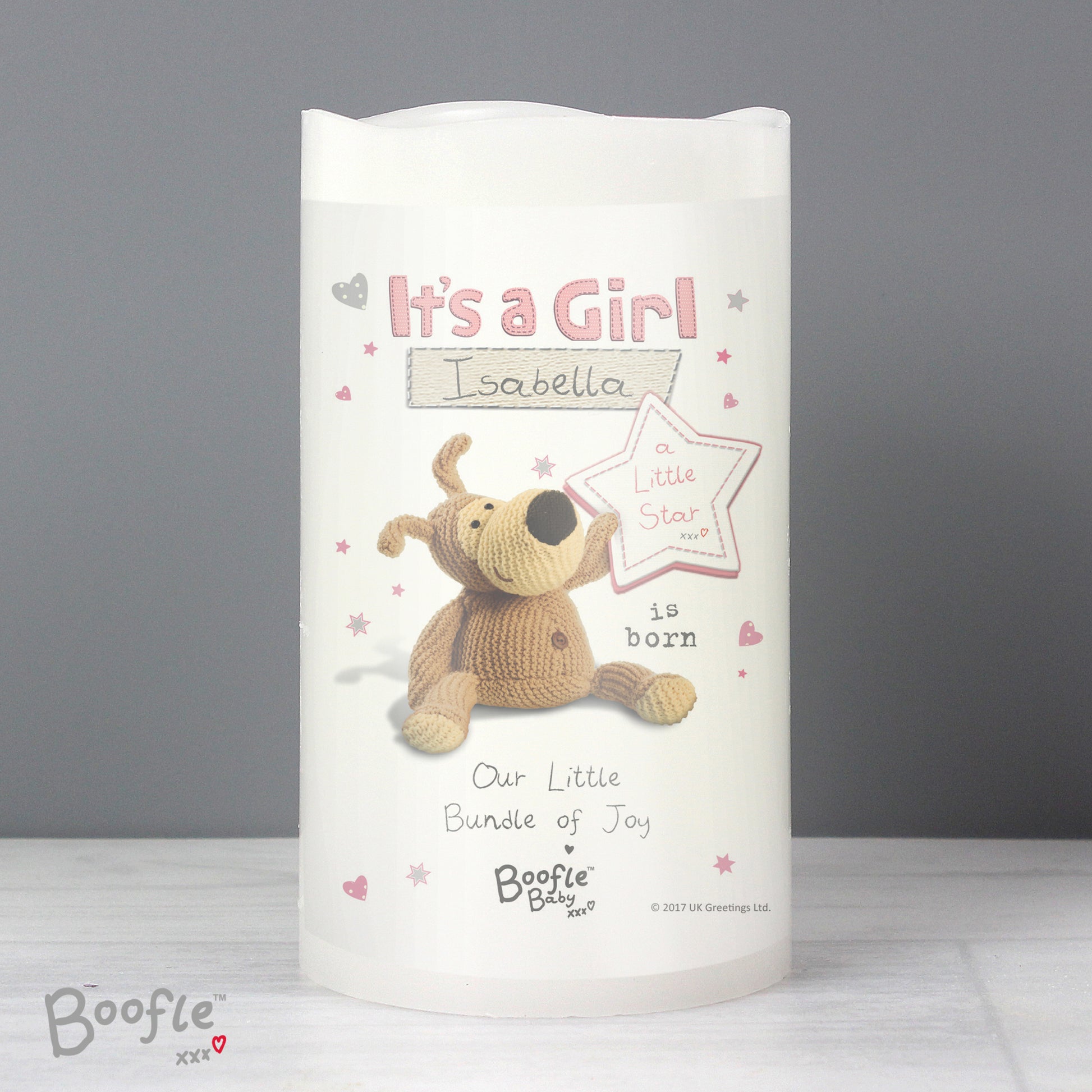 Personalised Boofle It's a Girl Nightlight LED Candle - MK&JD Gifts
