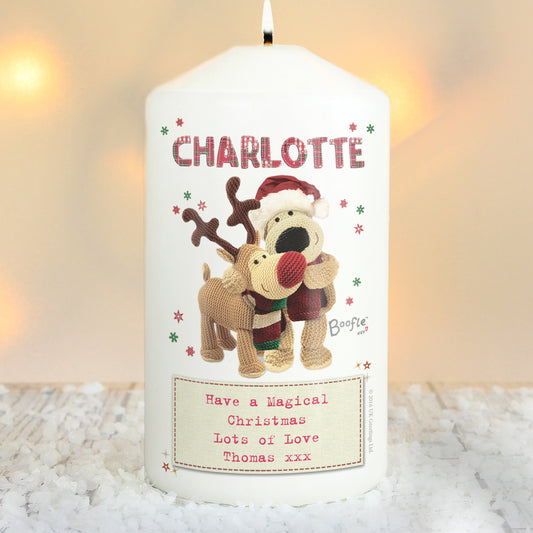 Personalised Boofle Christmas Reindeer Pillar Candle - MK&JD Gifts