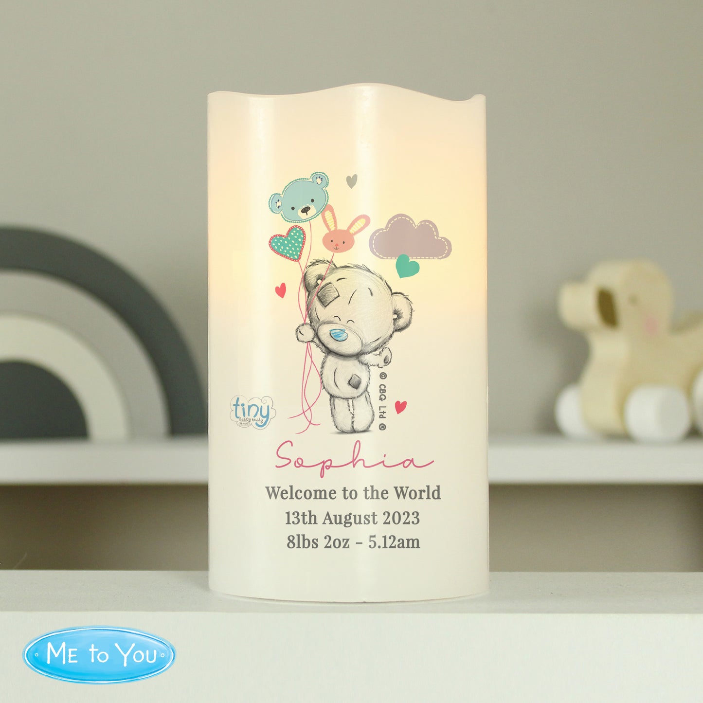 Personalised Tiny Tatty Teddy Dream Big Pink Nightlight LED Candle - MK&JD Gifts