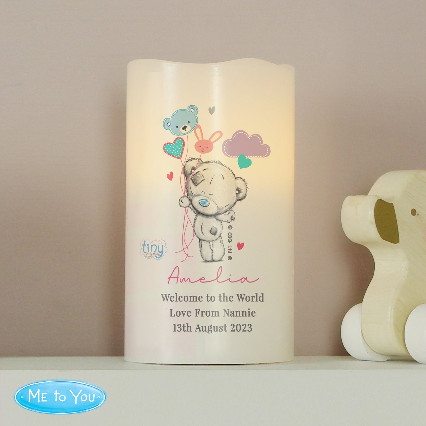 Personalised Tiny Tatty Teddy Dream Big Pink Nightlight LED Candle - MK&JD Gifts