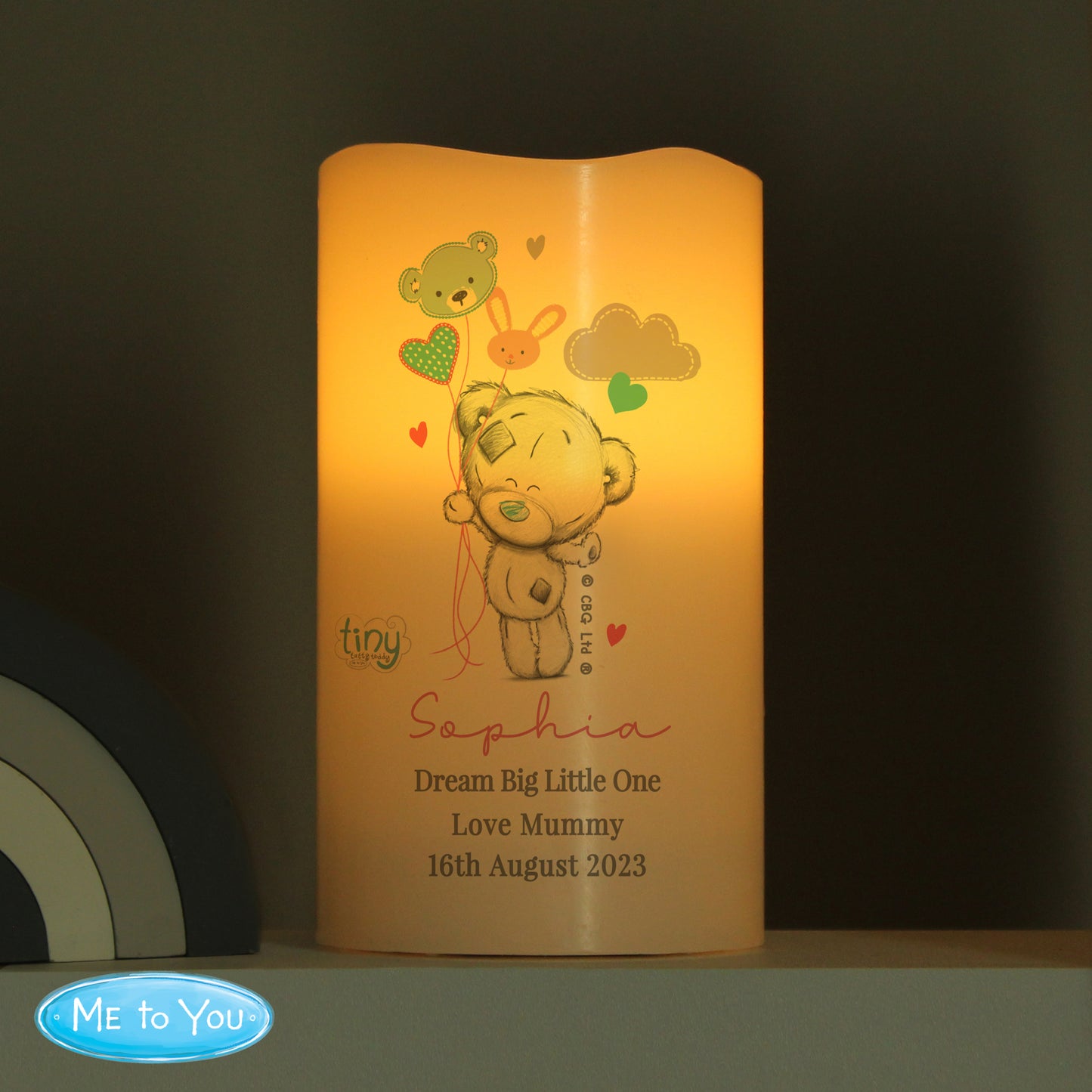 Personalised Tiny Tatty Teddy Dream Big Pink Nightlight LED Candle - MK&JD Gifts