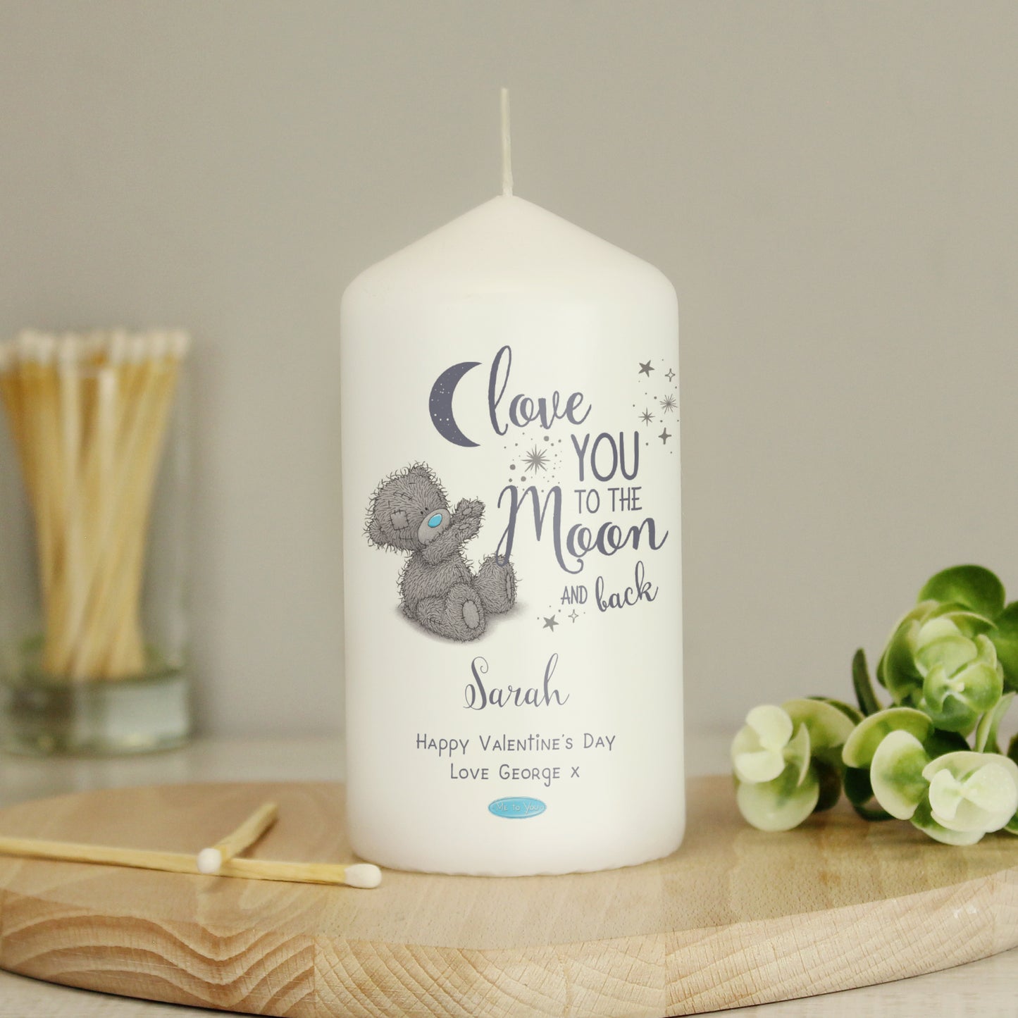 Personalised Me to You 'Love You to the Moon and Back' Pillar Candle - MK&JD Gifts