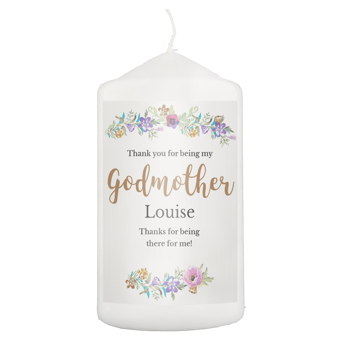 Personalised Godmother 'Floral Watercolour' Pillar Candle - MK&JD Gifts