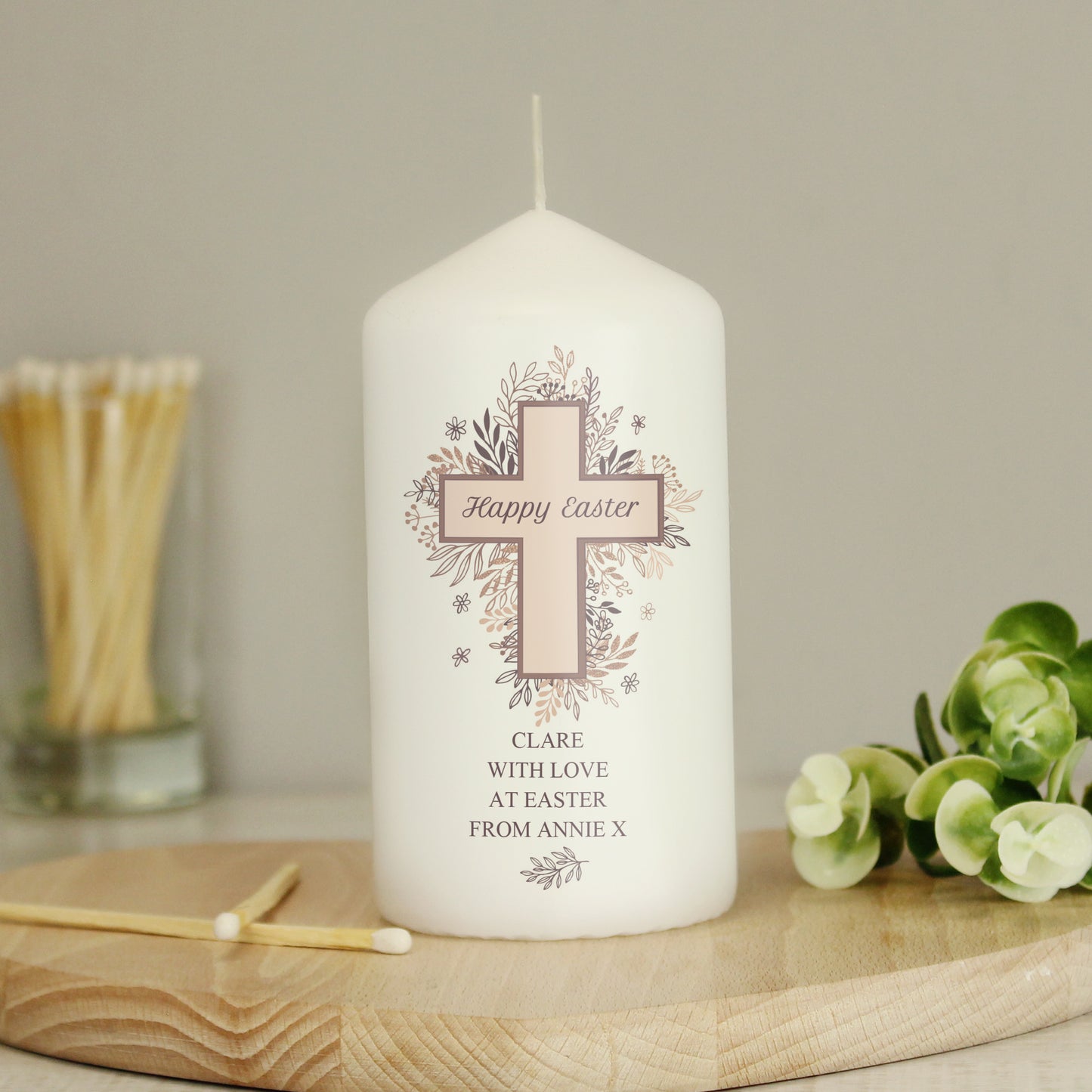 Personalised Floral Cross Pillar Candle - MK&JD Gifts