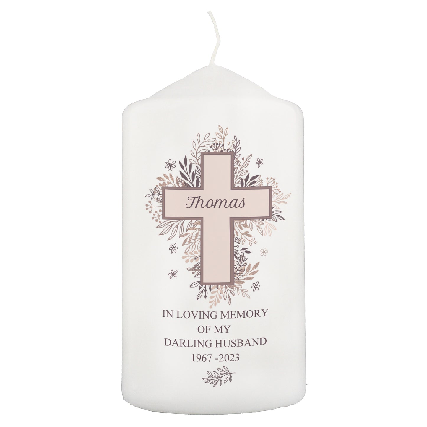 Personalised Floral Cross Pillar Candle - MK&JD Gifts