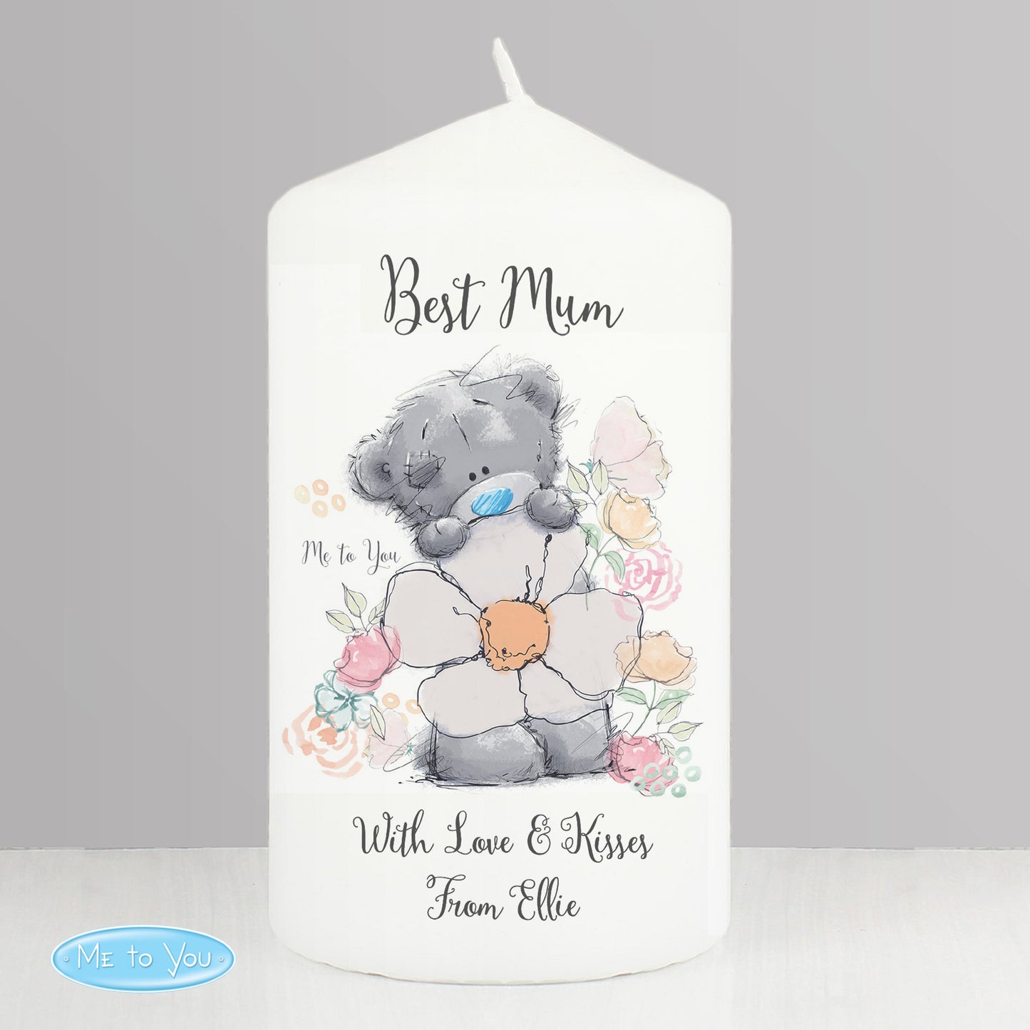 Personalised Me to You Floral Pillar Candle - MK&JD Gifts