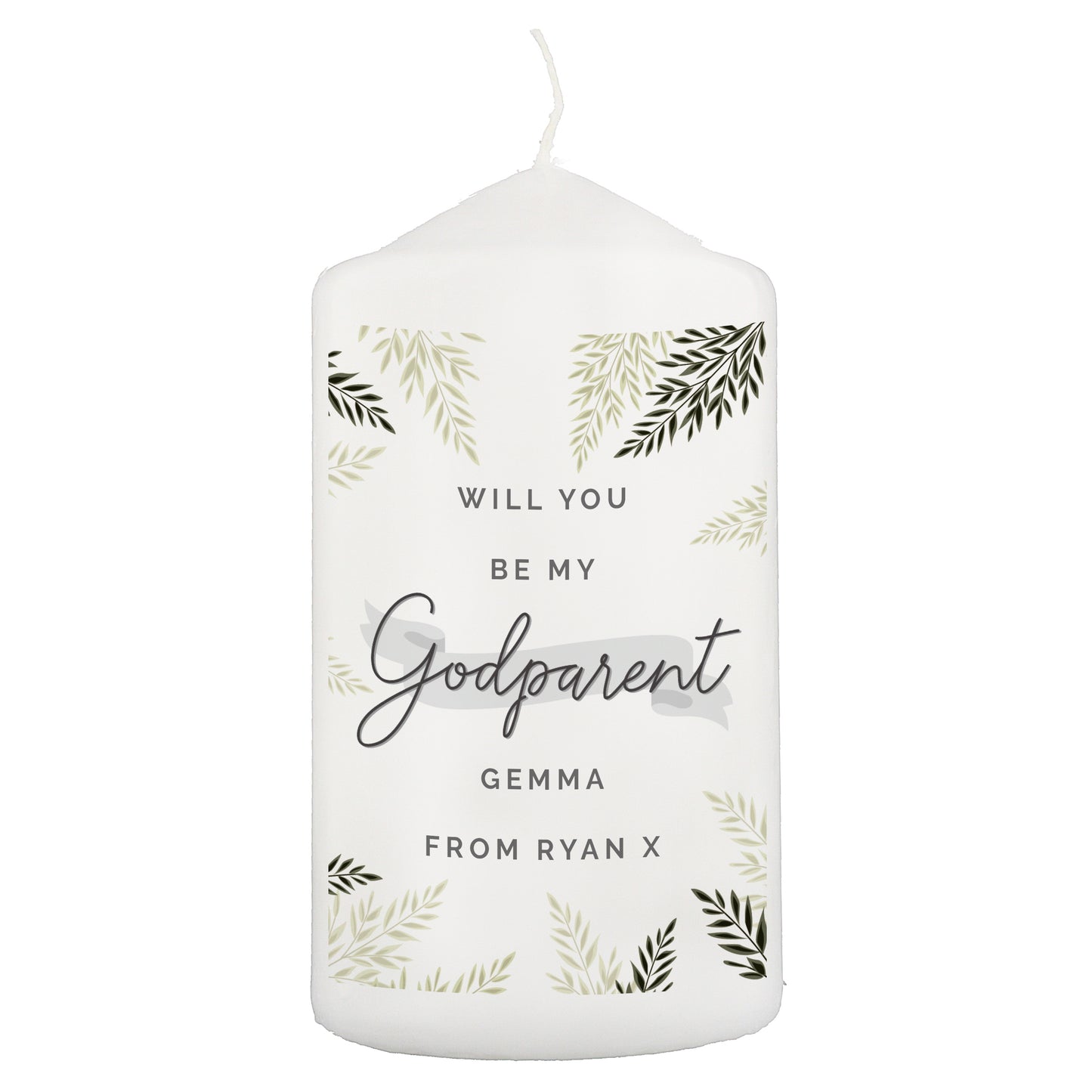 Personalised Godparent Pillar Candle - MK&JD Gifts