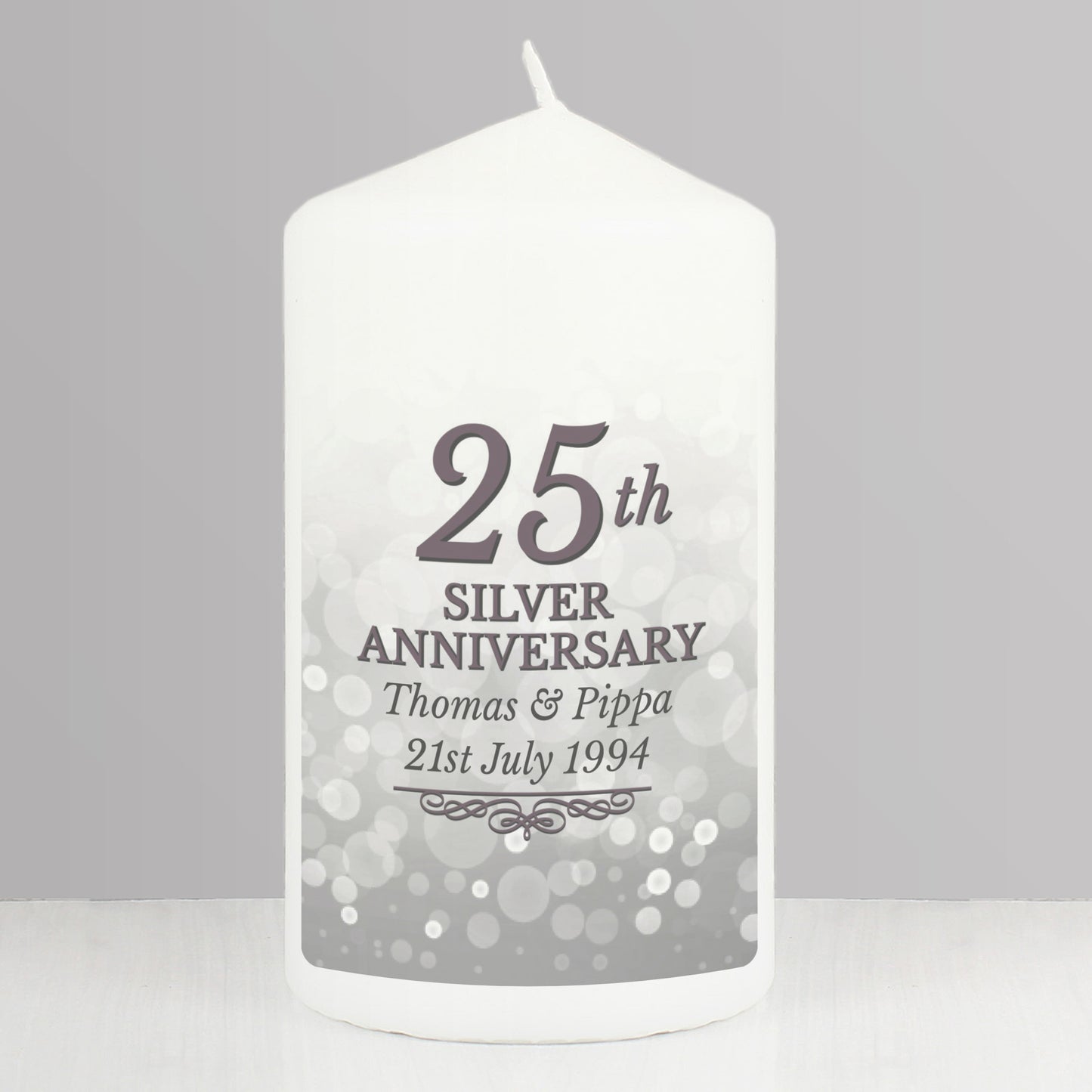 Personalised 25th Silver Anniversary Pillar Candle - MK&JD Gifts