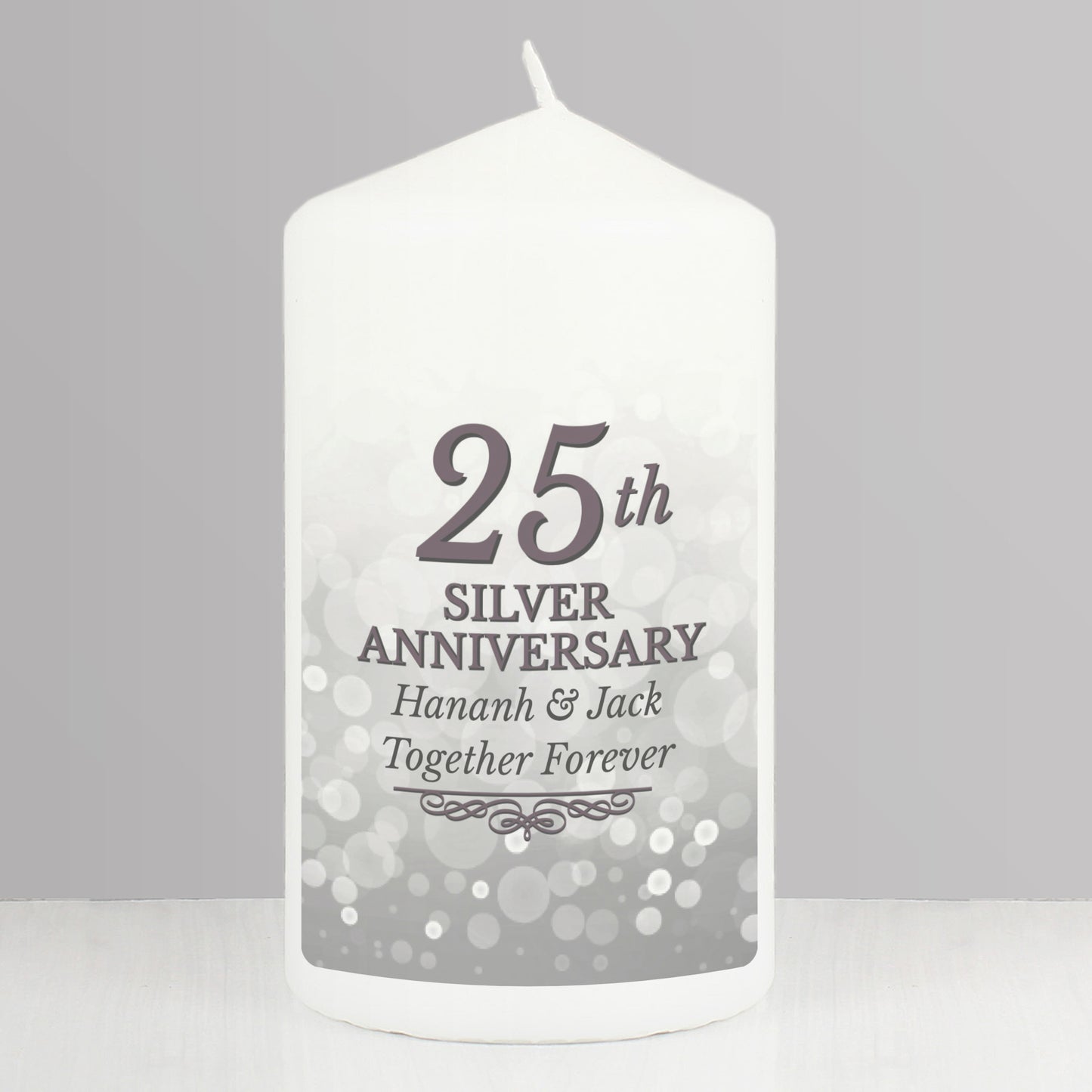 Personalised 25th Silver Anniversary Pillar Candle - MK&JD Gifts
