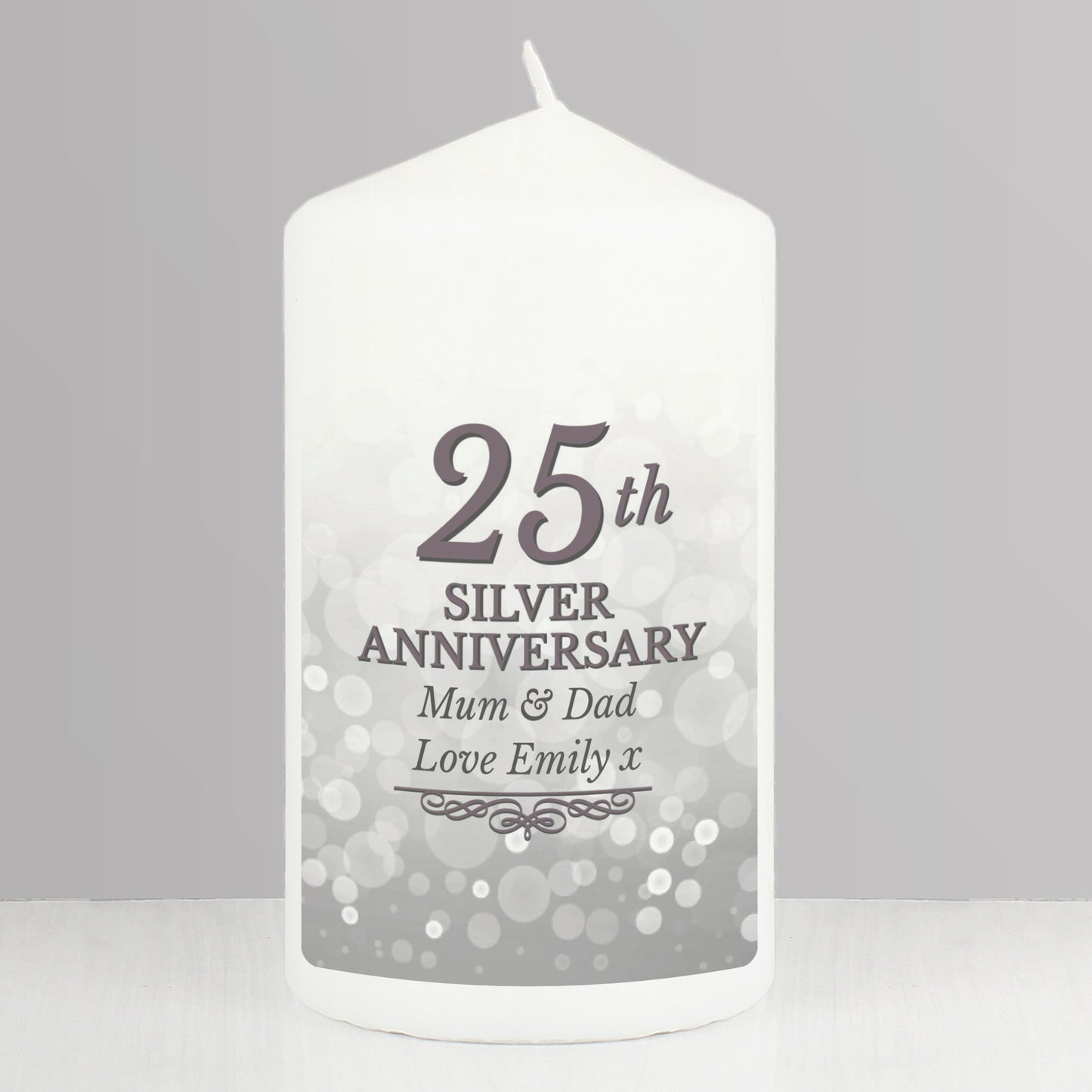 Personalised 25th Silver Anniversary Pillar Candle - MK&JD Gifts